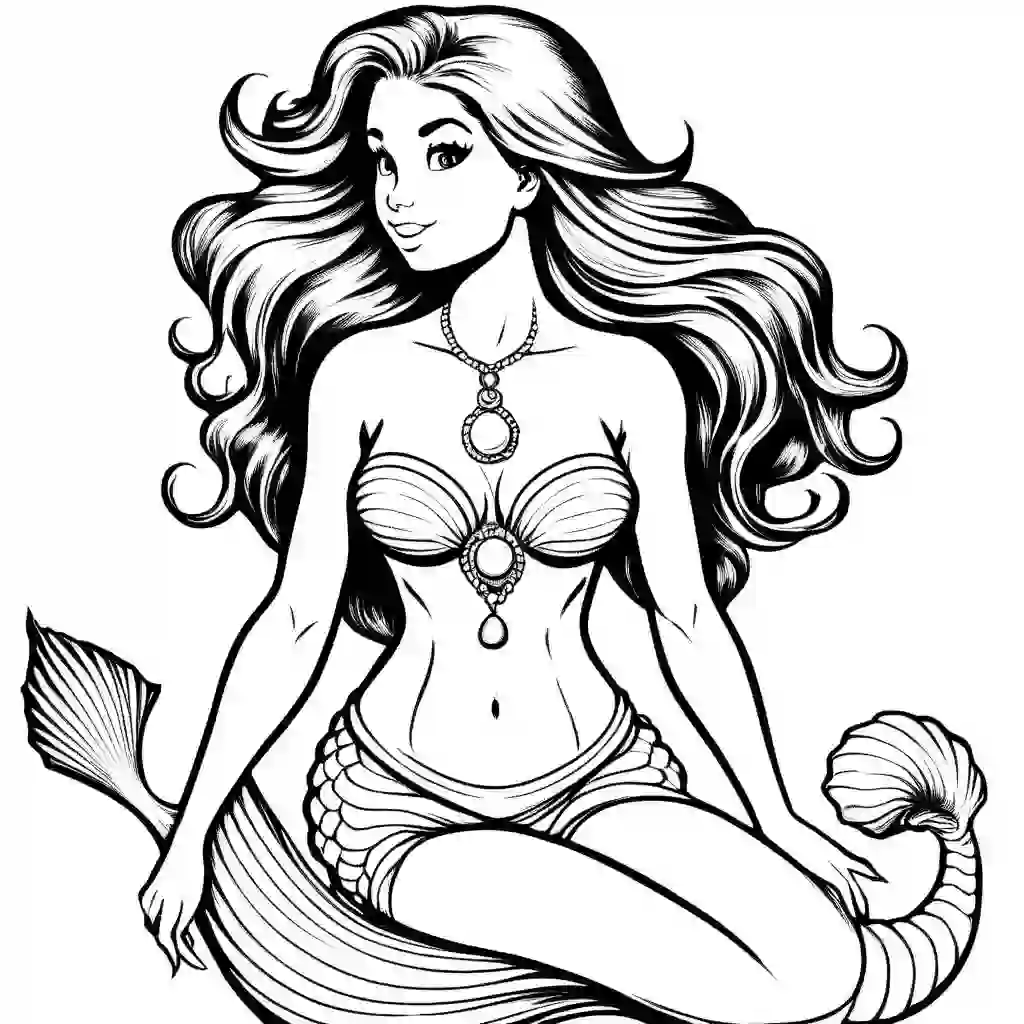 Mermaid with a Seashell coloring pages